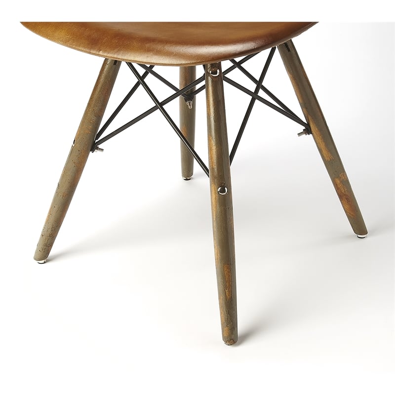 Home Square Leather & Mango Wood Side Chair in Brown - Set of 2