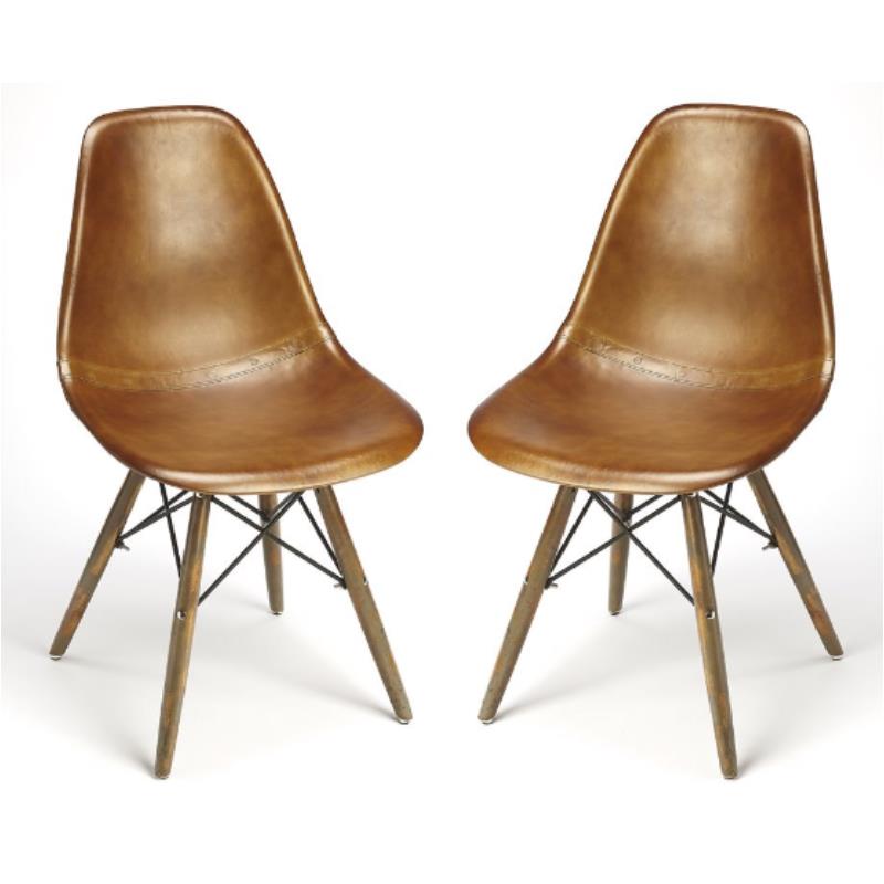 Home Square Leather & Mango Wood Side Chair in Brown - Set of 2