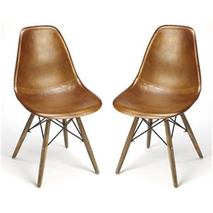 home square leather & mango wood side chair in brown - set of 2
