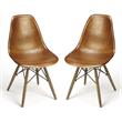 Home Square Leather & Mango Wood Side Chair in Brown - Set of 2