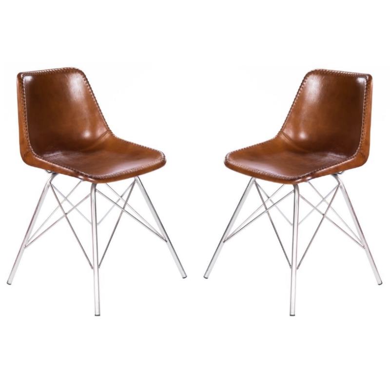 Home Square Modern Leather Side Chair in Light Brown - Set of 2