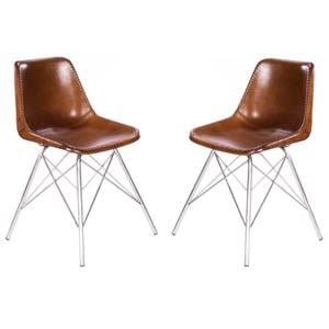 Home Square Modern Leather Side Chair in Light Brown - Set of 2