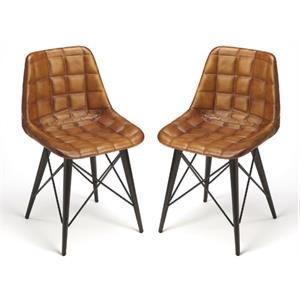home square transitional leather side chair in brown - set of 2
