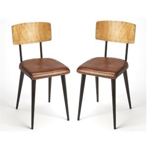home square metal and leather side chair in brown - set of 2
