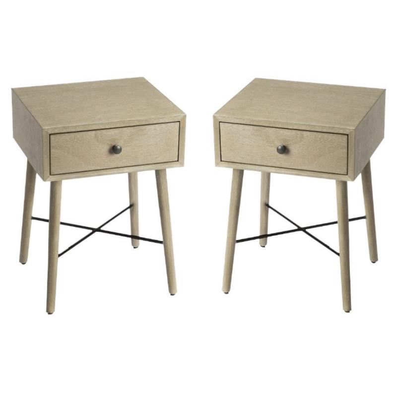 Home Square Bayur Wood Drawer Accent Table in Gray - Set of 2