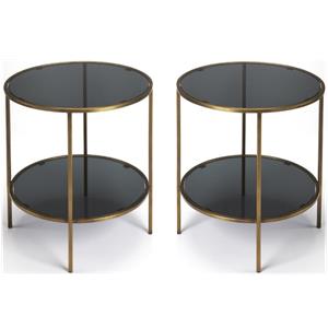 Home Square Iron and Glass End Table in Antique Gold and Black - Set of 2