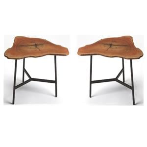 Home Square Modern Live Edge End Table in Natural Finish - Set of 2