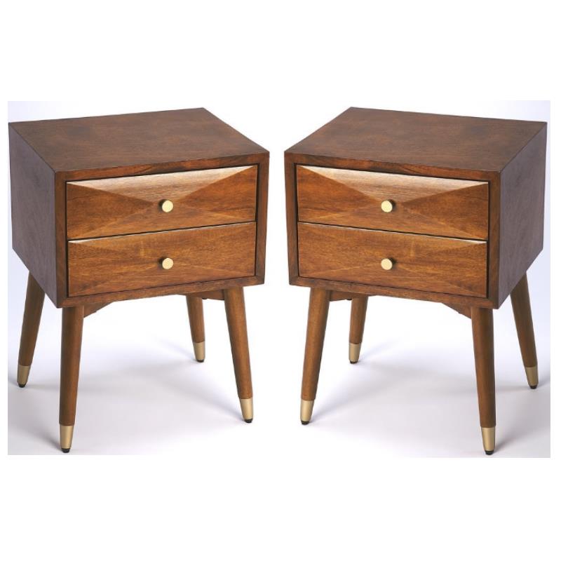 Home Square Modern Two Drawer Nightstand in Brown Finish - Set of 2