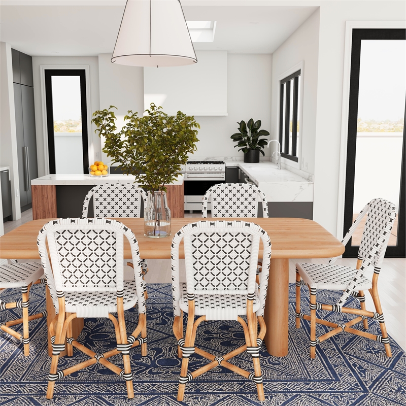 Home Square Transitional Rattan Dining Chair in White and Black - Set of 2