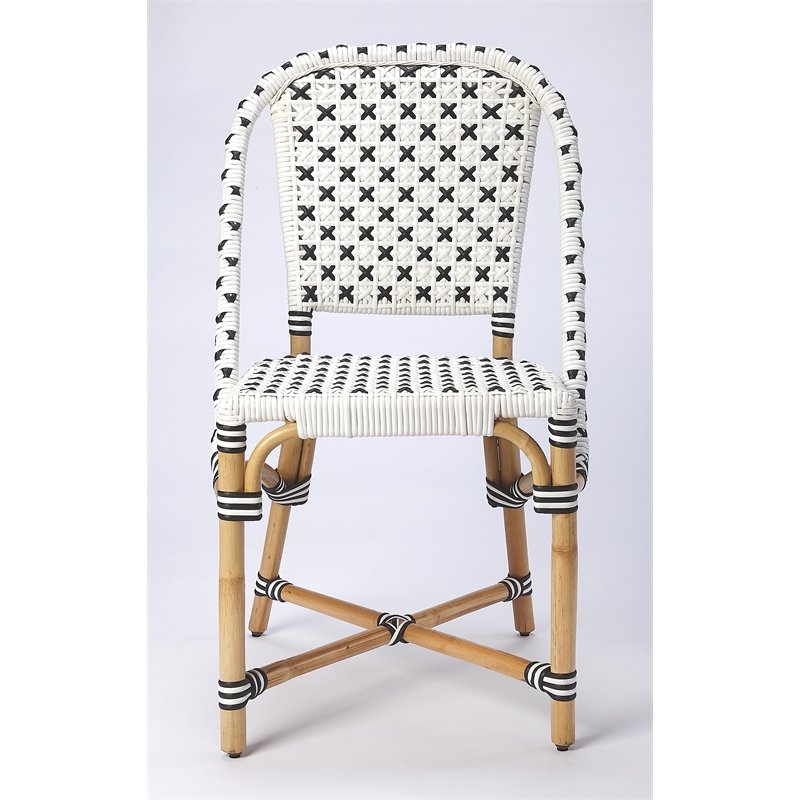 Home Square Transitional Rattan Dining Chair in White and Black - Set of 2