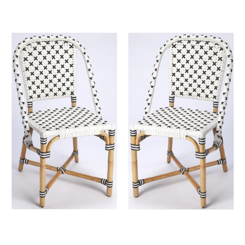 Home Square Transitional Rattan Dining Chair in White and Black - Set of 2