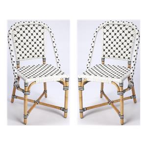 Home Square Transitional Rattan Dining Chair in White and Black - Set of 2