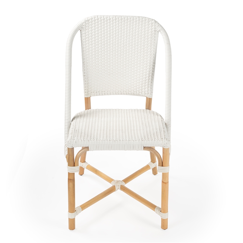 Home Square Rattan Dining Chair in Glossy White Finish - Set of 2
