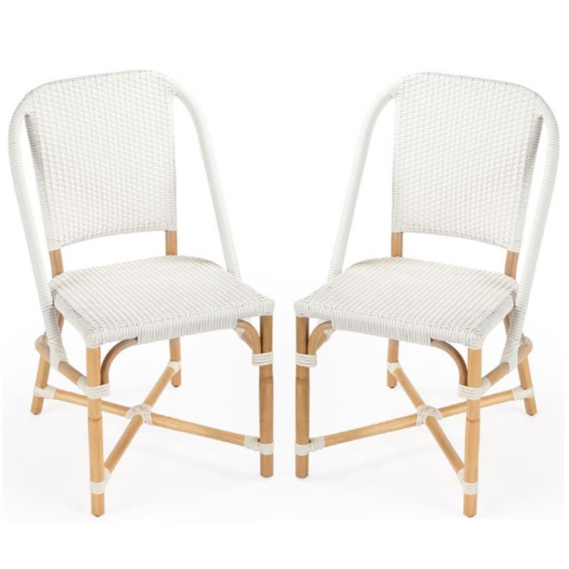 Home Square Rattan Dining Chair in Glossy White Finish - Set of 2