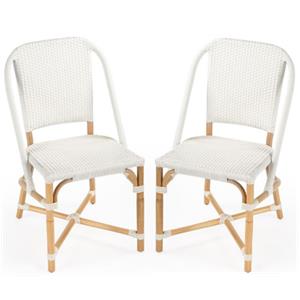 Home Square Rattan Dining Chair in Glossy White Finish - Set of 2