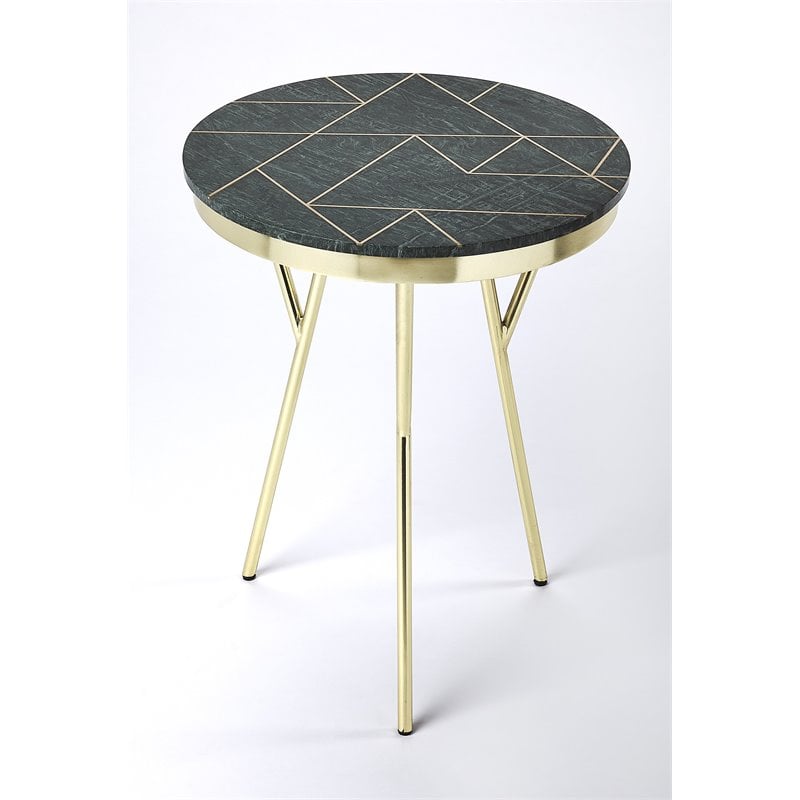 Home Square Marble and Brass Accent Table in Green - Set of 2