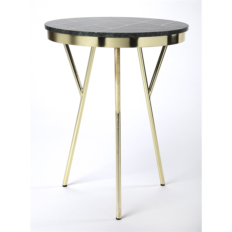 Home Square Marble and Brass Accent Table in Green - Set of 2