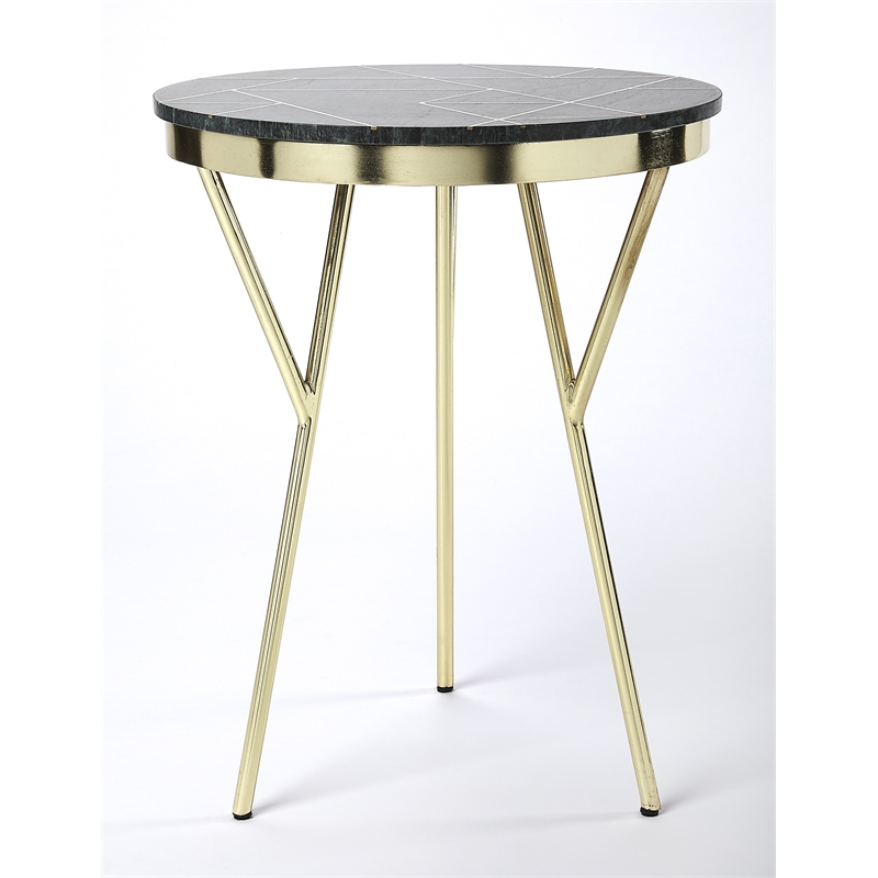 Home Square Marble and Brass Accent Table in Green - Set of 2