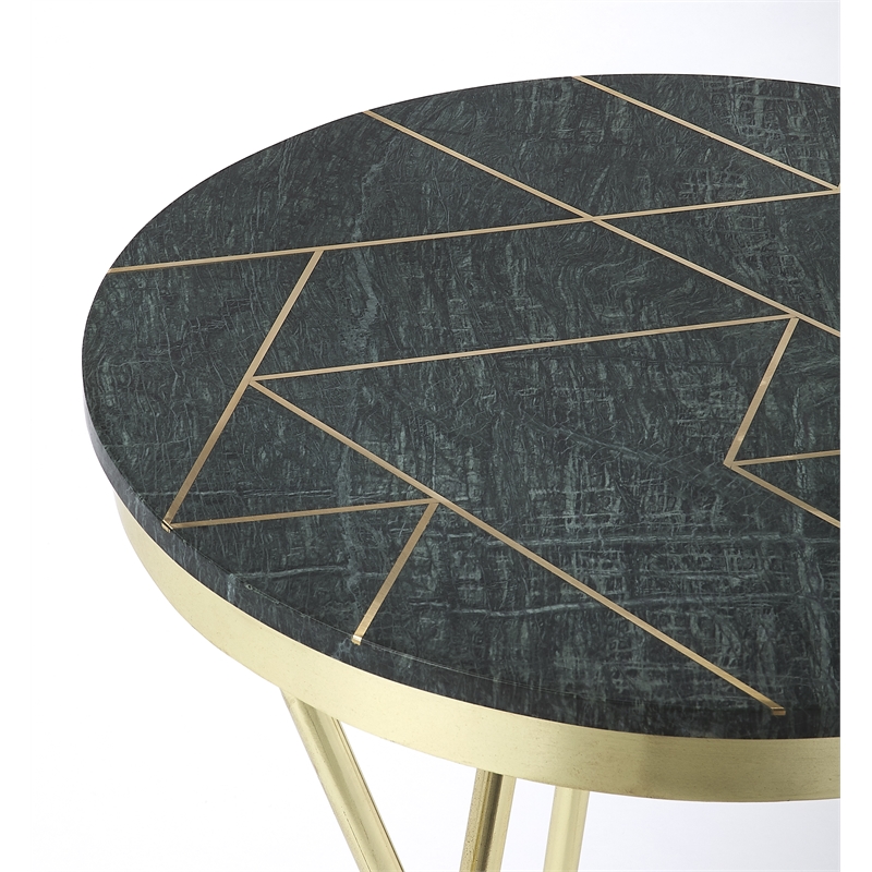 Home Square Marble and Brass Accent Table in Green - Set of 2