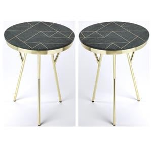 Home Square Marble and Brass Accent Table in Green - Set of 2