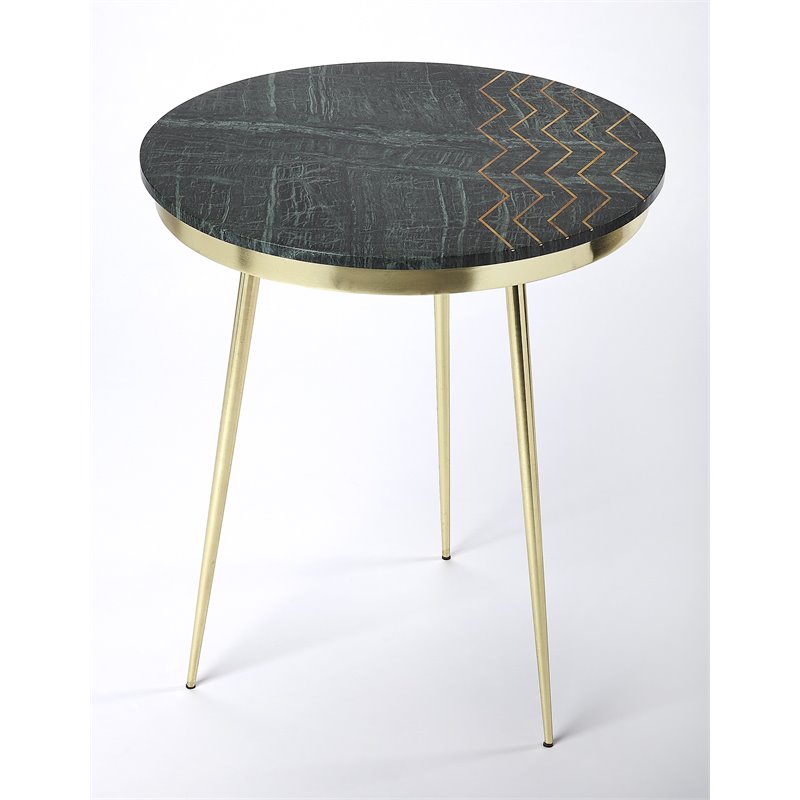 Home Square Modern Marble and Brass Accent Table in Green - Set of 2