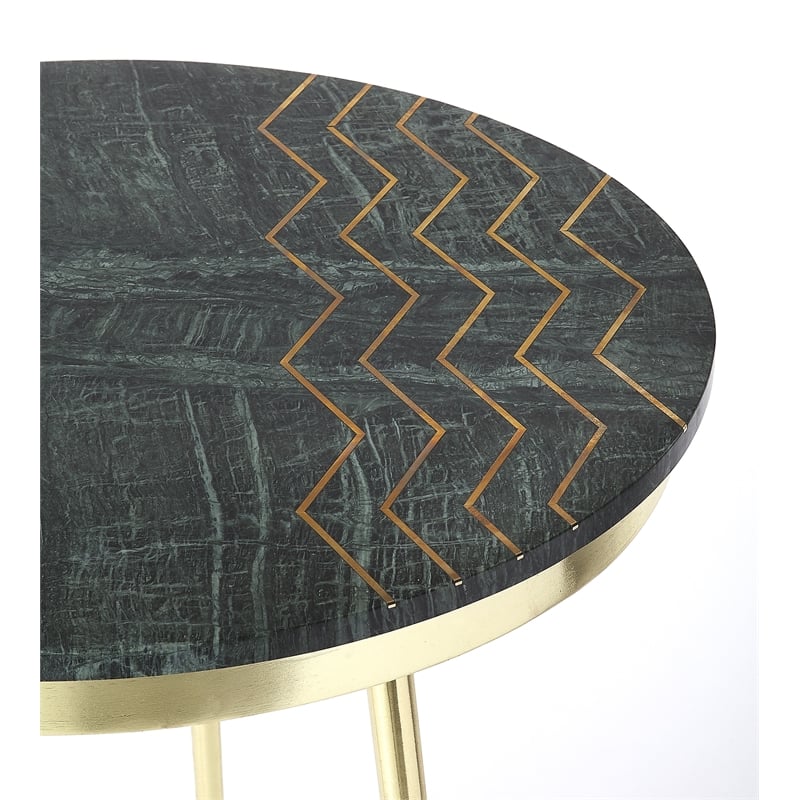Home Square Modern Marble and Brass Accent Table in Green - Set of 2