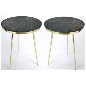 Home Square Modern Marble and Brass Accent Table in Green - Set of 2