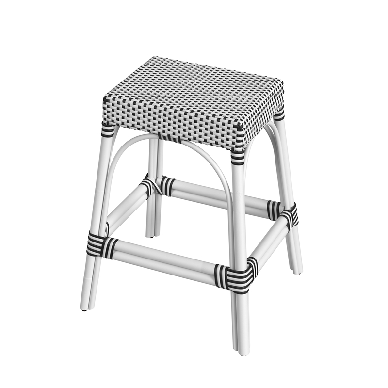 Home Square Rectangular Rattan Counter Stool in Beige - Set of 2