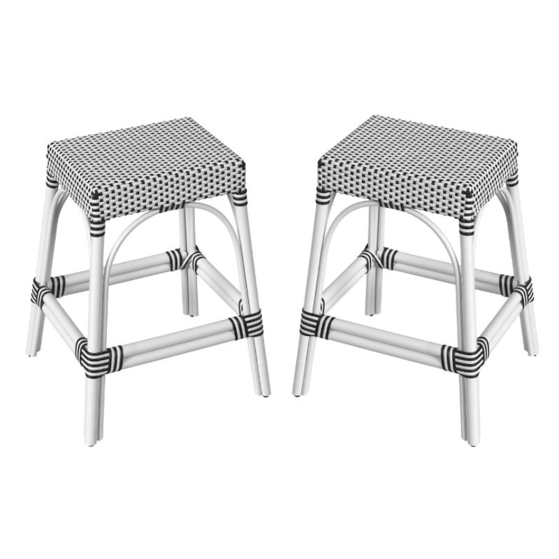 Home Square Rectangular Rattan Counter Stool in Beige - Set of 2