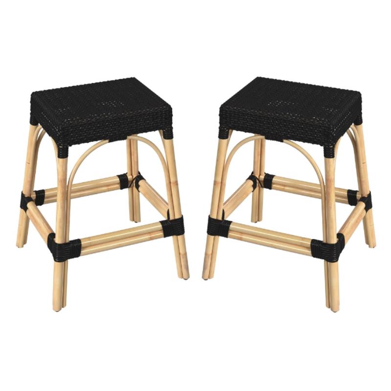 Home Square Coastal Modern Rattan Counter Stool in Black - Set of 2