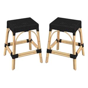 Home Square Coastal Modern Rattan Counter Stool in Black - Set of 2
