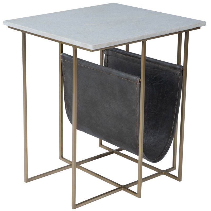Home Square Marble and Leather Magazine Table in Beige - Set of 2