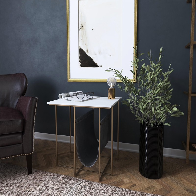 Home Square Marble and Leather Magazine Table in Beige - Set of 2
