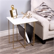 Home Square Marble and Leather Magazine Table in Beige - Set of 2