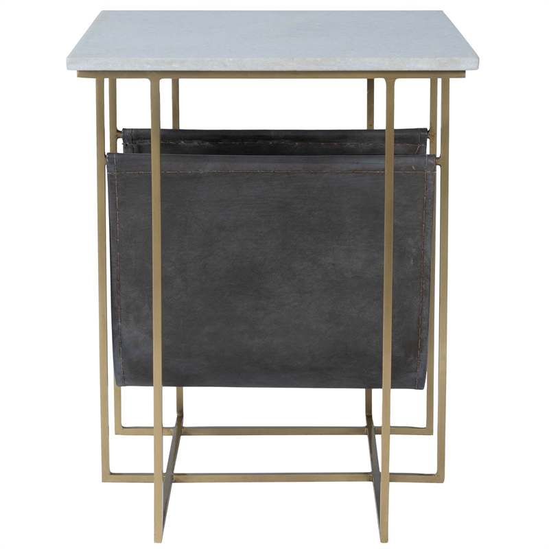 Home Square Marble and Leather Magazine Table in Beige - Set of 2