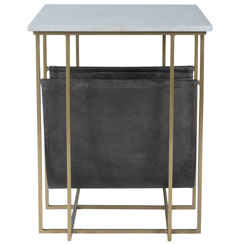 Home Square Marble and Leather Magazine Table in Beige - Set of 2