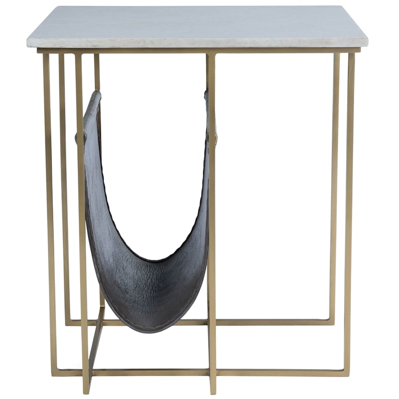 Home Square Marble and Leather Magazine Table in Beige - Set of 2