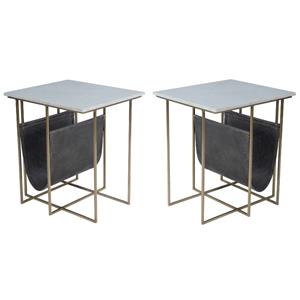 home square marble and leather magazine table in beige - set of 2