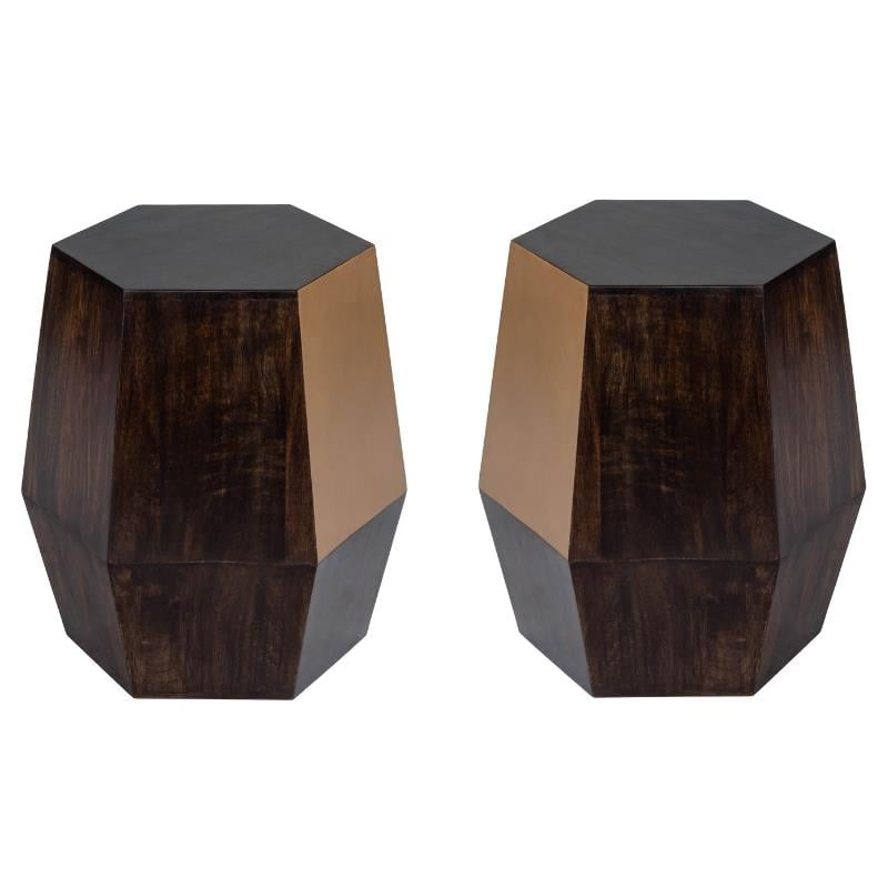 Home Square Wood Accent Table in Antique Gold Finish - Set of 2