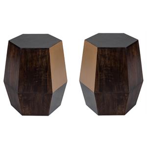 home square wood accent table in antique gold finish - set of 2