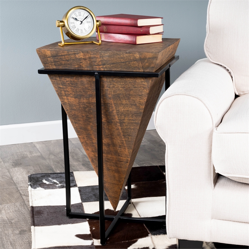 Home Square Modern Wood and Metal Accent Table in Brown Finish - Set of 2