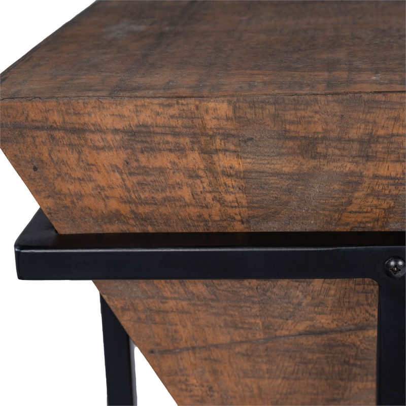 Home Square Modern Wood and Metal Accent Table in Brown Finish - Set of 2