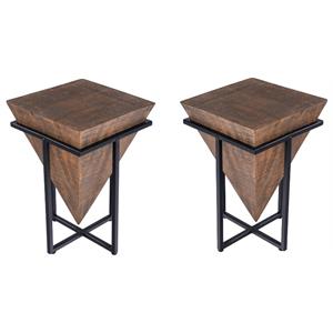 Home Square Modern Wood and Metal Accent Table in Brown Finish - Set of 2