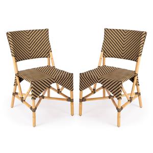 Home Square Traditional Rattan Dining Chair in Brown - Set of 2