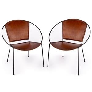Home Square Modern Leather Accent Chair in Brown Finish - Set of 2
