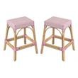 Home Square Rattan Counter Stool in White and Pink - Set of 2