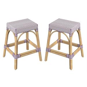 Home Square Rattan Counter Stool in White and Purple - Set of 2