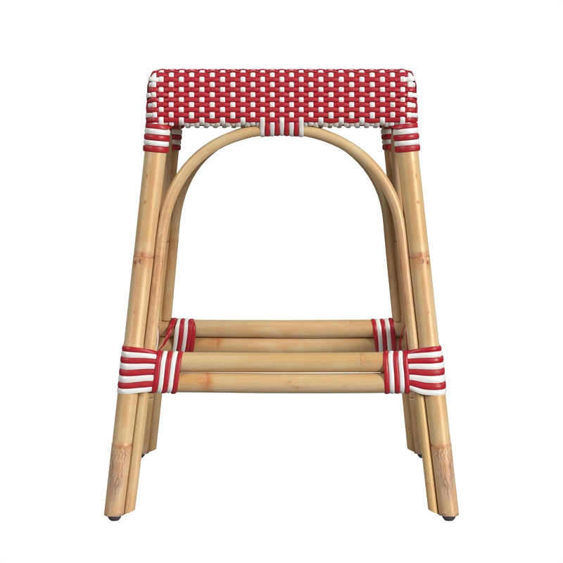 Home Square Rattan Counter Stool in Red and White - Set of 2