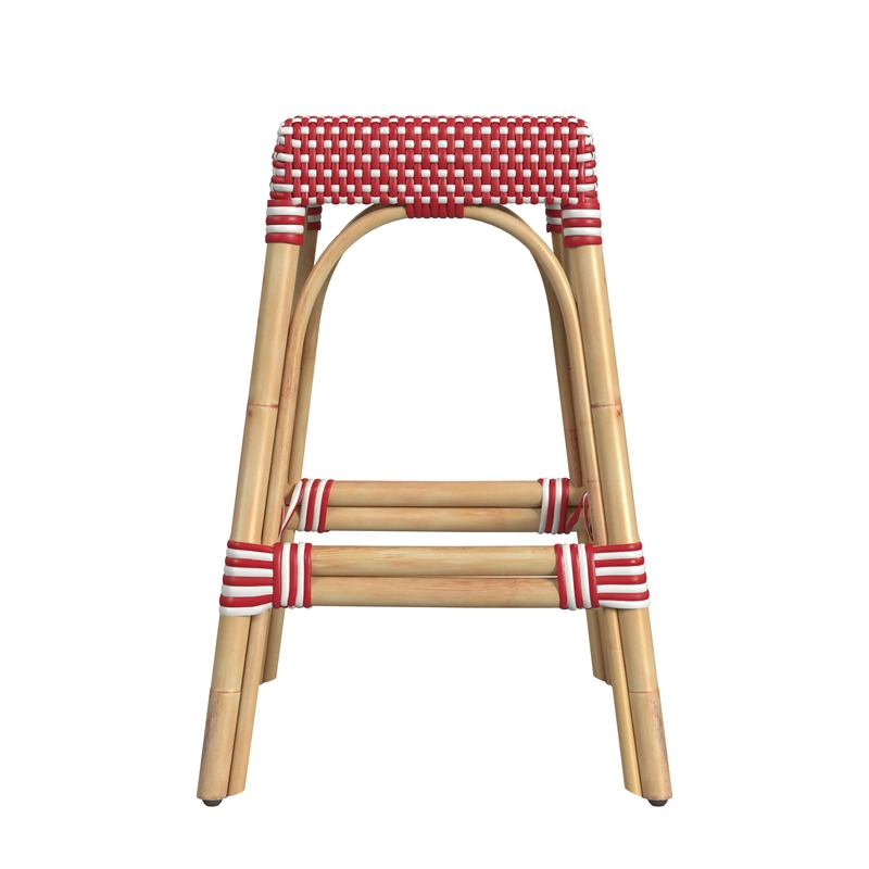Home Square Rattan Counter Stool in Red and White - Set of 2