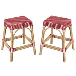 Home Square Rattan Counter Stool in Red and White - Set of 2